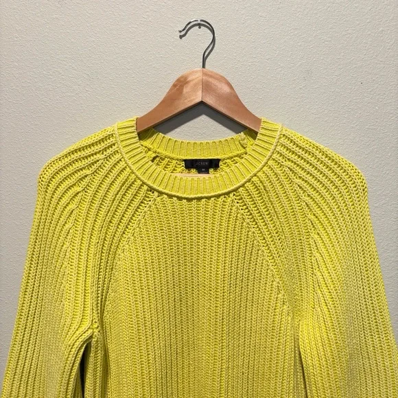 J. Crew Chunky Knit Sweater Crewneck Chartreuse Yellow Green Size M {AK184} - Picture 2 of 8